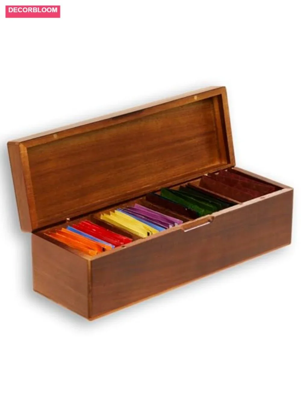 Wooden Tea Bag Organizer Box with 4 Compartments for Coffee Packets